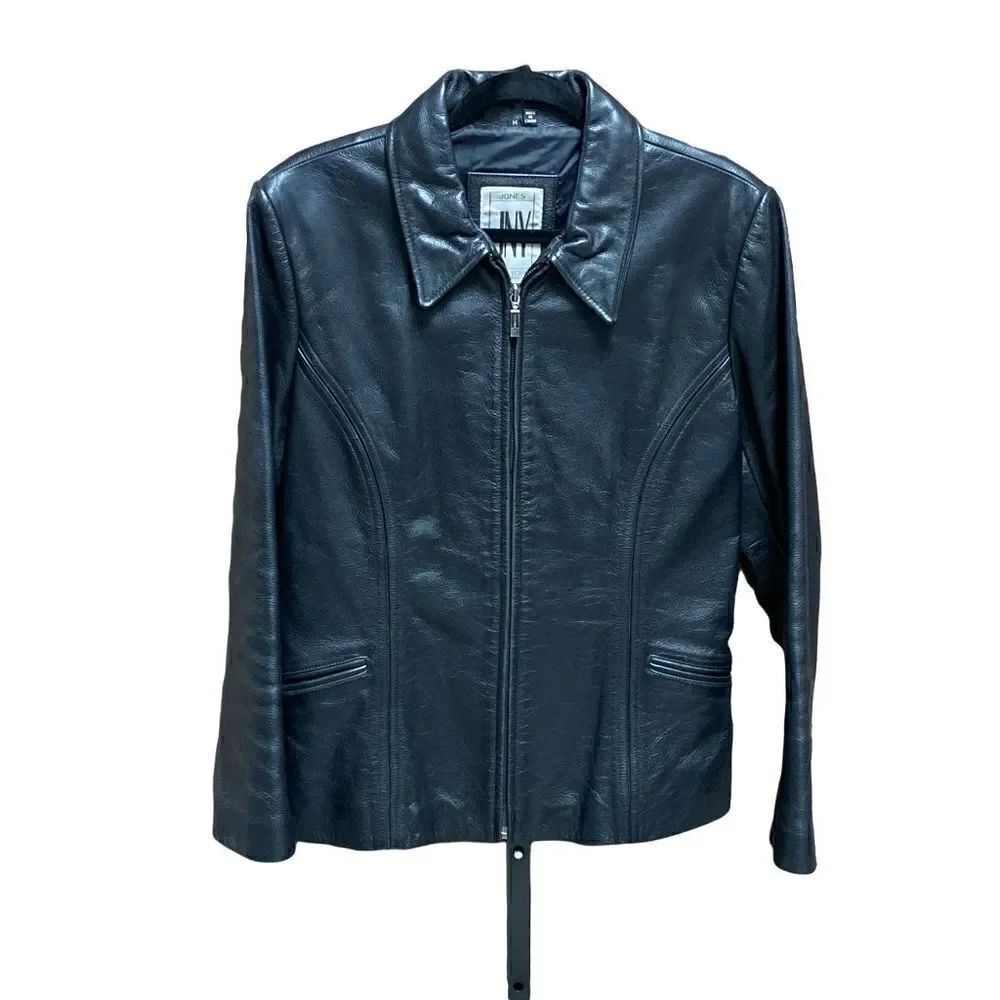 JNY Black Leather Vintage Moto Jacket Size Medium